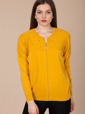 Women Fermuarlı Hırka Safran