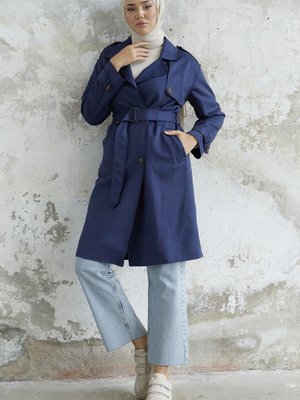 Minka Kuşaklı Scuba Süet Trenç Lacivert Minka Kuşaklı Scuba Süet Trenç Lacivert