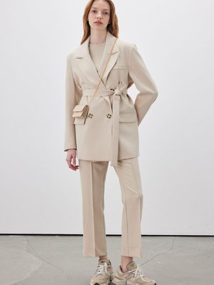 Bağlama Detaylı Blazer Ceket Koyu Bej Bağlama Detaylı Blazer Ceket Koyu Bej