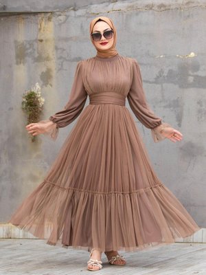 Pery Tül Özel Gün Elbisesi Taba