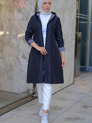 Çizgi Detaylı Trençkot Lacivert Çizgi Detaylı Trençkot Lacivert
