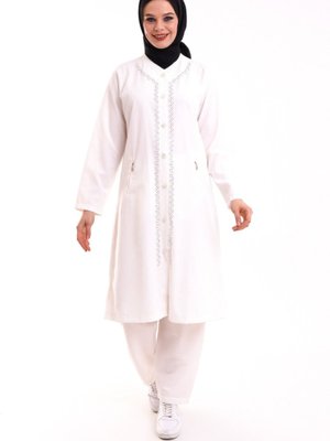 Hac Ve Umre Kıyafeti Fermuarlı İkili Takım Krem