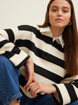 Andy Yakalı Çizgili Sweatshırt Siyah