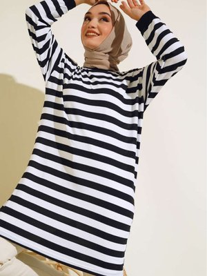 Terletmeyen Ince Kumaş Yazlık Kalın Çizgili Tunik