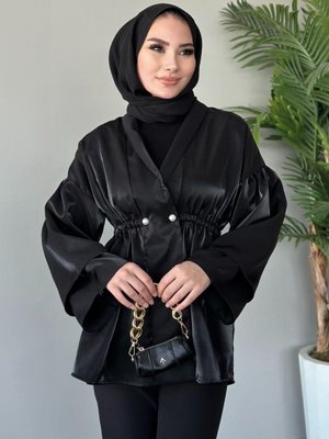 İğneli Tafta Ceket Siyah