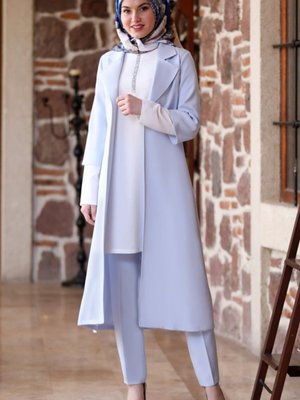 Kol Detaylı Bebe Mavi Üçlü Takım