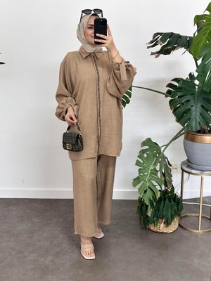 Boncuklu Pamuk Keten Takım Kahve Boncuklu Pamuk Keten Takım Kahve