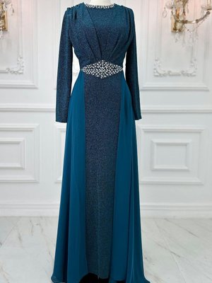 Cevher Abiye Elbise Petrol