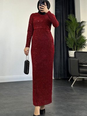 Pilise Payetli Abiye Elbise Bordo Pilise Payetli Abiye Elbise Bordo