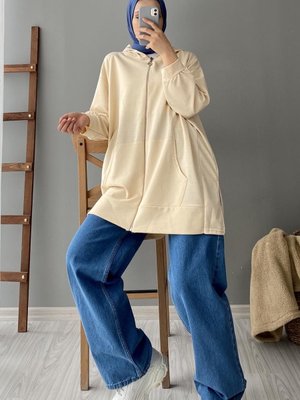 Önü Fermuarlı Kapüşonlu Hırka