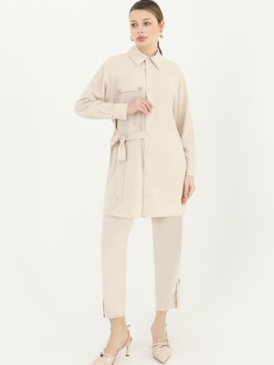 Bej Tuniği Bağlamalı İkili Takım Bej Tuniği Bağlamalı İkili Takım