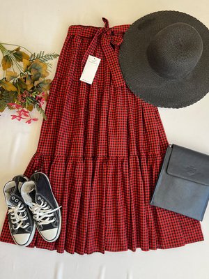 Kırmızı Siyah Pötikare Kat Kat Etek