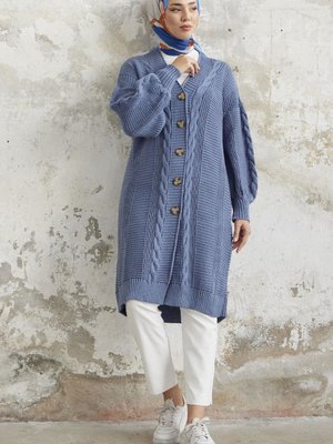 Evia Düğmeli Triko Hırka Mavi Evia Düğmeli Triko Hırka Mavi