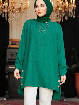 Düğme Detaylı Yeşil Tunik