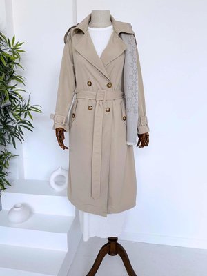 Apoletli Mevsimlik Kemerli Trençkot Bej