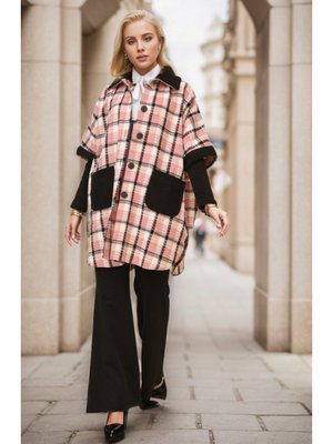 Gül Kurusu Düğmeli Ekose Desenli Panço