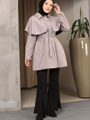 Gri Omuz Detaylı Trençkot Gri Omuz Detaylı Trençkot