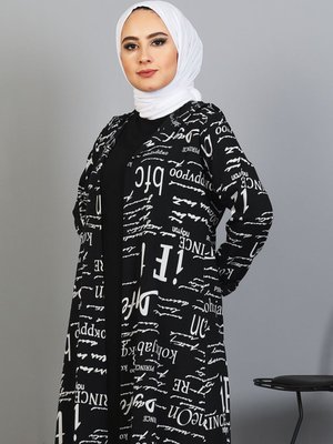 Baskılı Üçlü Takım Siyah Ekru Baskılı Üçlü Takım Siyah Ekru