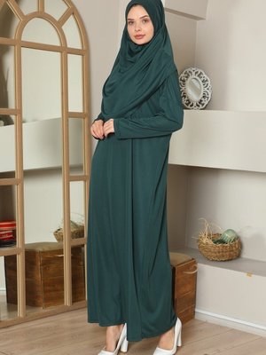 Kolay Giyilebilen Tek Parça Namaz Elbisesi Zümrüt Yeşili