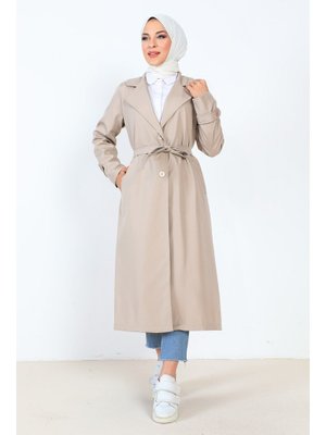 Taş Rengi Astarlı Trençkot