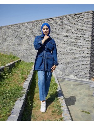 Vioshine Önü Düğmeli Kuşaklı Kot Mont