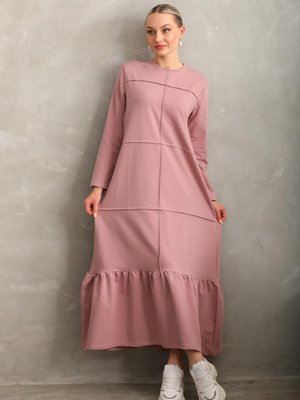 Pudra Bloklu Eteği Fırfırlı Uzun Spor Salaş Elbise Pudra Bloklu Eteği Fırfırlı Uzun Spor Salaş Elbise