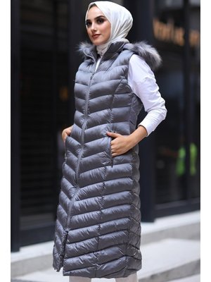 Gri Içi Dolgu Uzun Yelek Gri Içi Dolgu Uzun Yelek