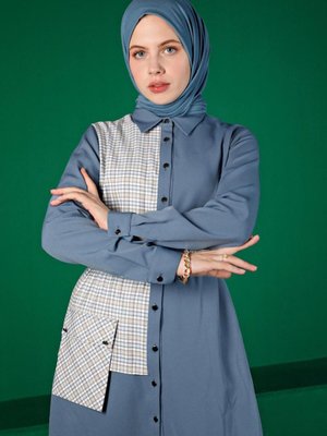 Ekose Desen Detaylı Cepli Tunik