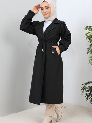 Siyah Kruvaze Yaka Treçkot Siyah Kruvaze Yaka Treçkot