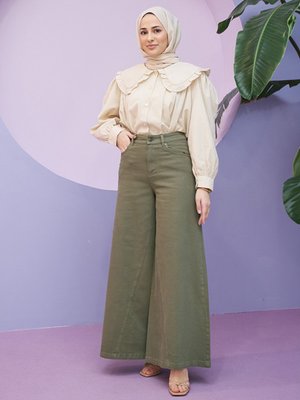 Haki Denim Pantolon Etek