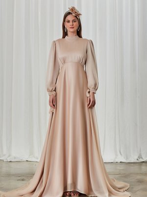 Vizon Şifon Kuyruklu Abiye Elbise