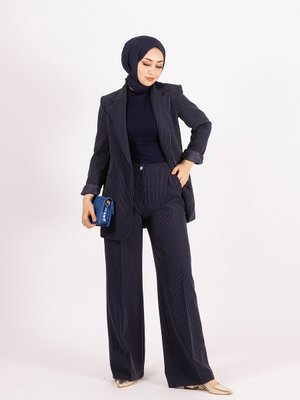 Çizgili Ceket Takım Lacivert