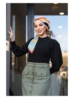 Boydan Düğmeli Körük Cepli Etek Haki