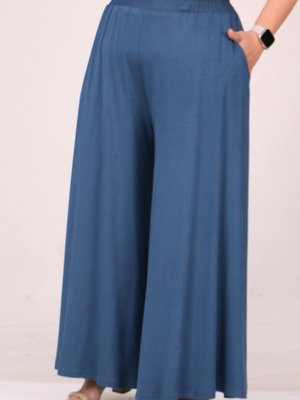 Petrol Büyük Beden Beli Lastikli Penye Etek Pantolon