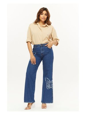 Kelebek Nakışlı Pantolon Koyu Mavi