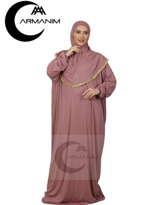 Armanım Tek Parça Lüks Namaz Kolay Giyilebilen Günlük Elbisesi Gül Kurusu