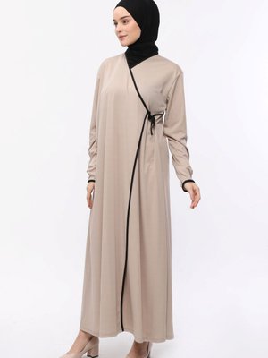 Vizon Kruvaze Yaka Biyeli Esnek İnterlok Kumaş Namaz Elbisesi Ferace