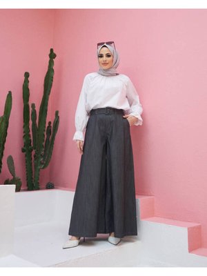 Bol Paça Pantolon Etek Koyu Gri