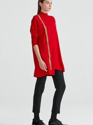 Kürk Detaylı Triko Tunik Kırmızı