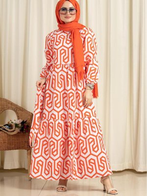 Çizgi Desenli Uzun Elbise Turuncu Çizgi Desenli Uzun Elbise Turuncu