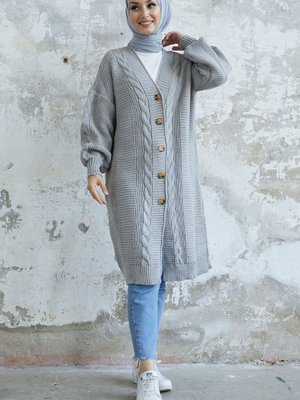 Evia Düğmeli Triko Hırka Gri Evia Düğmeli Triko Hırka Gri