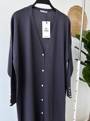 Maxi Boy Düğmeli Merserize Hırka Füme