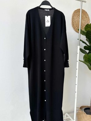 Maxi Boy Düğmeli Merserize Hırka Siyah