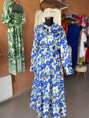 Çiçekli Saten Uzun Elbise