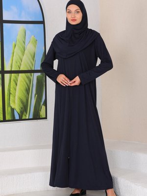 Fermuarlı Kayma Yapmaz Tek Parça Namaz Elbisesi Lacivert
