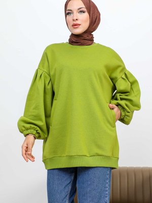 Yağ Yeşili Üç İplik Şardonlu Sweatshirt Yağ Yeşili Üç İplik Şardonlu Sweatshirt