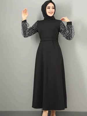 Kolları Tül Detaylı Tesettur Elbise Kolları Tül Detaylı Tesettur Elbise