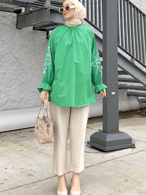 Kol Nakışlı Tunik Yeşil