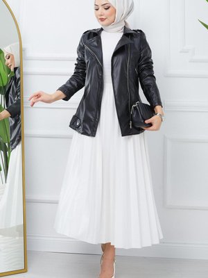 Fermuarlı Kısa Suni Deri Mont Siyah Fermuarlı Kısa Suni Deri Mont Siyah