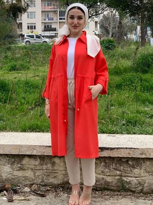 Kırmızı Gömlek Yaka Deli Büzgülü Kap